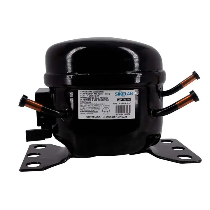 Compresor QD30H11G, 1/10 HP, 75W, 1.10 COP(W/W) R134a, (110-120V/60HZ)