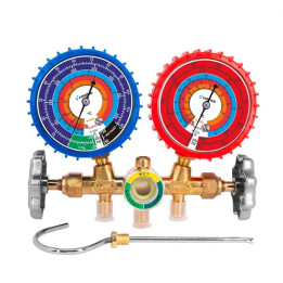 Manifold con mirilla para gases R134A, R404 y R22; antivibración
