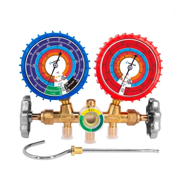 Manifold con mirilla para gases R134A, R404 y R22; antivibración