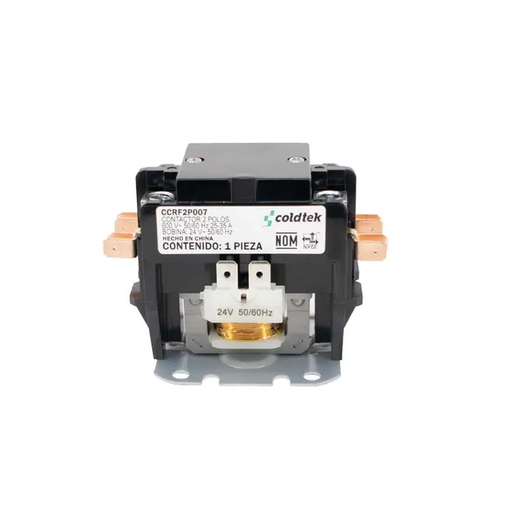 Contactor, 2 Polos, 25A Carga, Resistividad 35A, Bobina 24V DC |