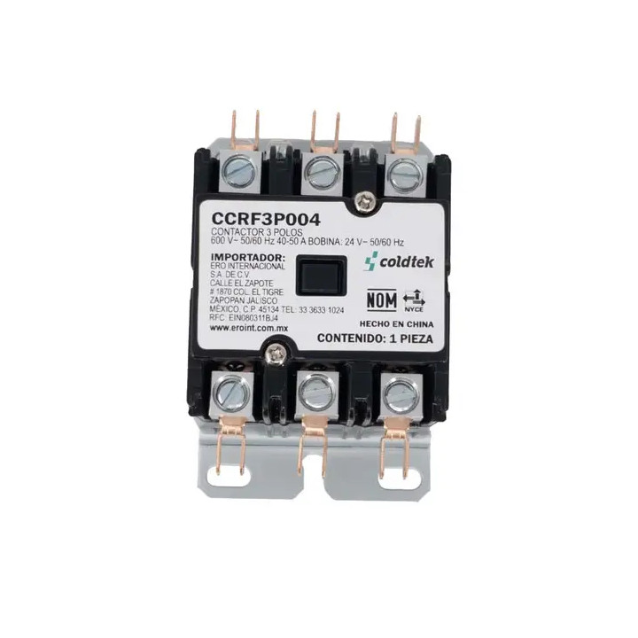 Contactor, 3 Polos, 40A Carga, Resistividad 50A, Bobina 24V DC |