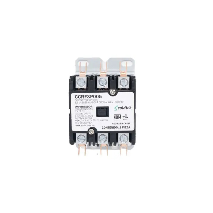 Contactor, 3 Polos, 40A Carga, Resistividad 50A, Bobina 220V AC |