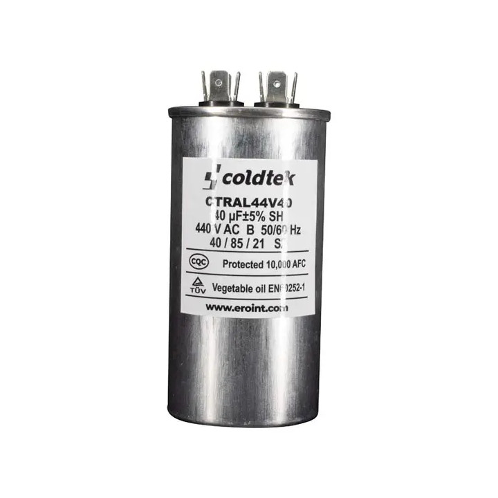 Capacitor, Trabajo, Redondo, 40uF, 440V, 2 Juegos de Terminales CÓDIGO