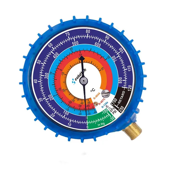 Manometro, Azul/Baja para gases R134a, R404 y R22, antivibración y
