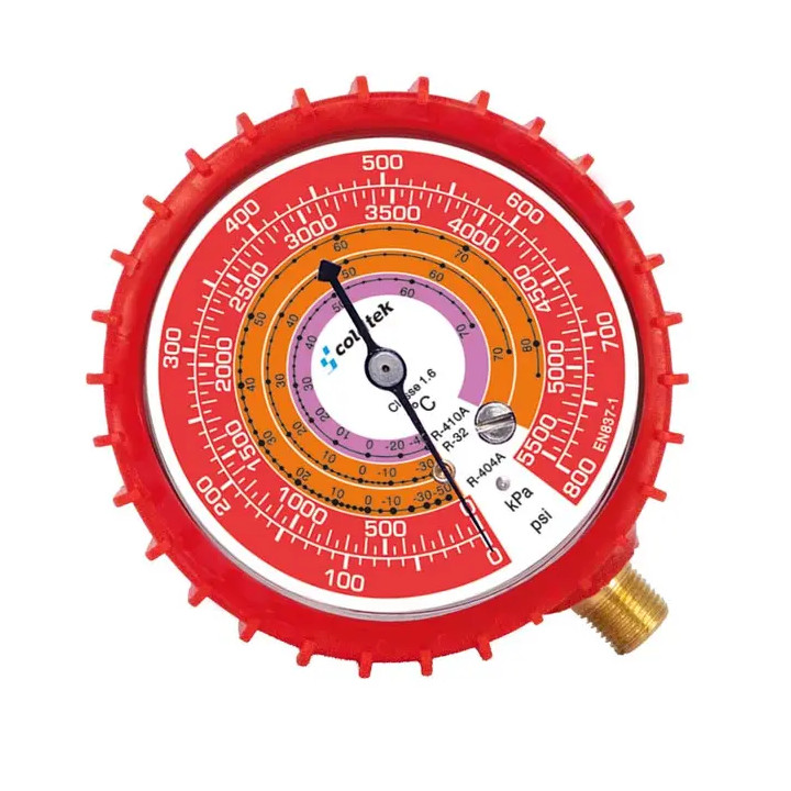 Manometro, Rojo/Alta para gases R410A, R22 y R404, antivibración y