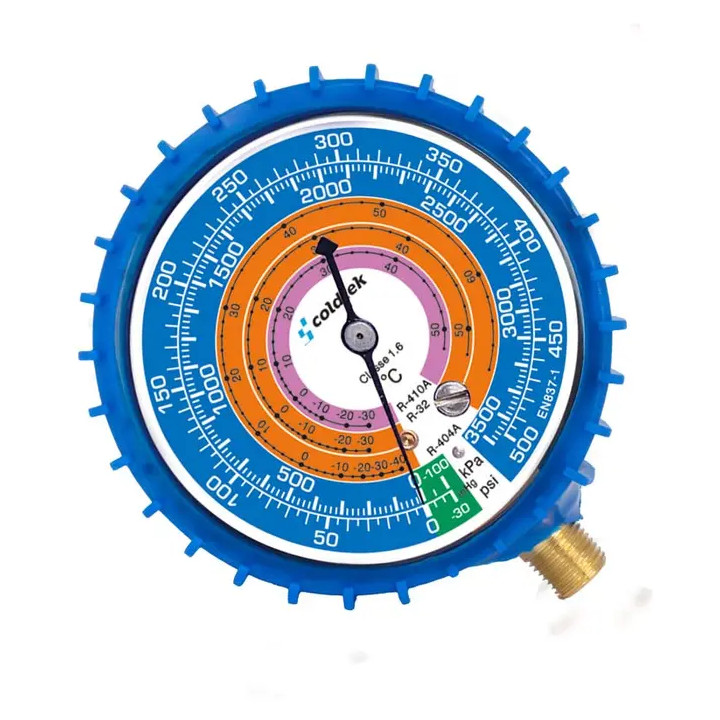 Manometro, Azul/Baja para gases R410A, R22 y R404, antivibración y